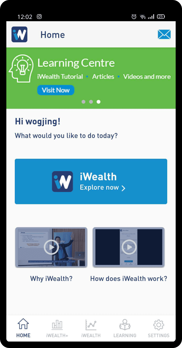 Home Page Screenshot of iWealth, an adviser-first wealth management mobile app developed by Upstack Studio for Whitman Independent Advisors