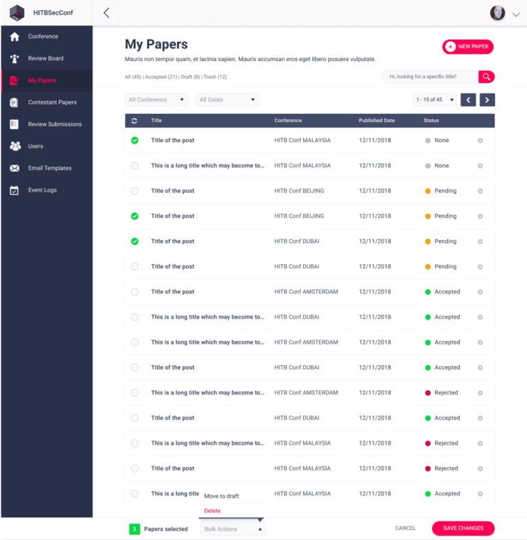 Paper Submission feature of the Hack In The Box Call For Paper Web Application