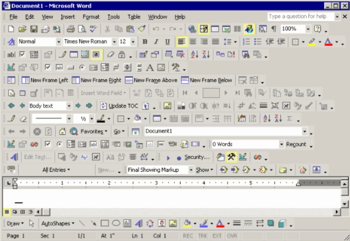 Screenshot of an old version of Microsoft Word to show non-technical founders poor UI/UX