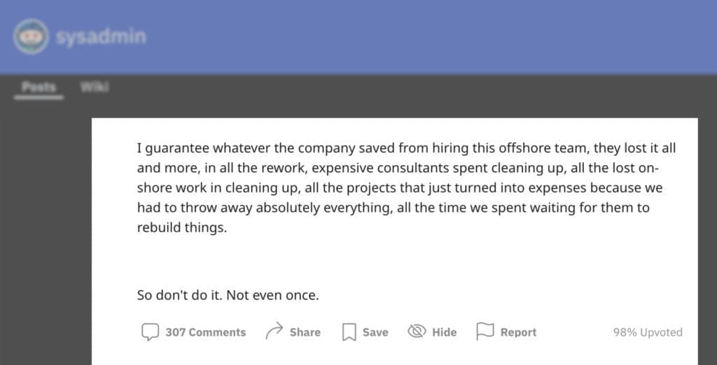 Offshore software development gone wrong on Reddit