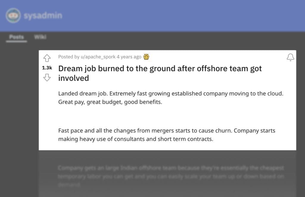 Offshore team software development nightmare on Reddit
