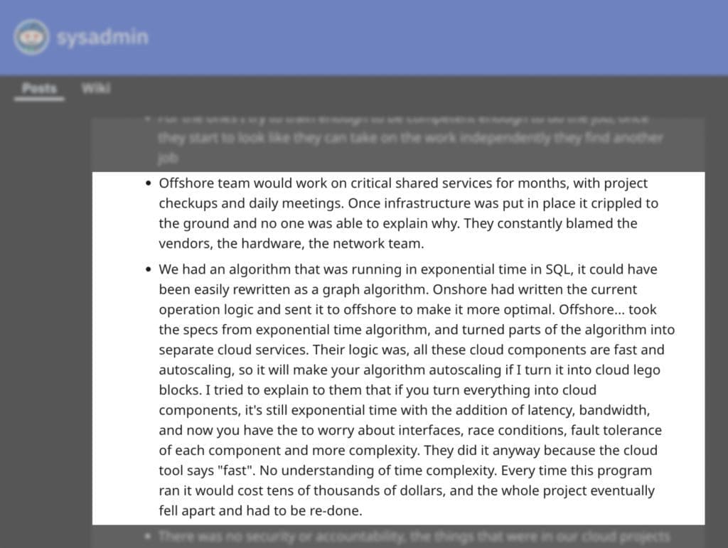 Offshore software development gone wrong on Reddit