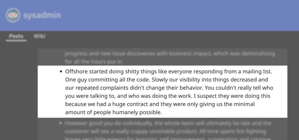 Offshore software development gone wrong on Reddit