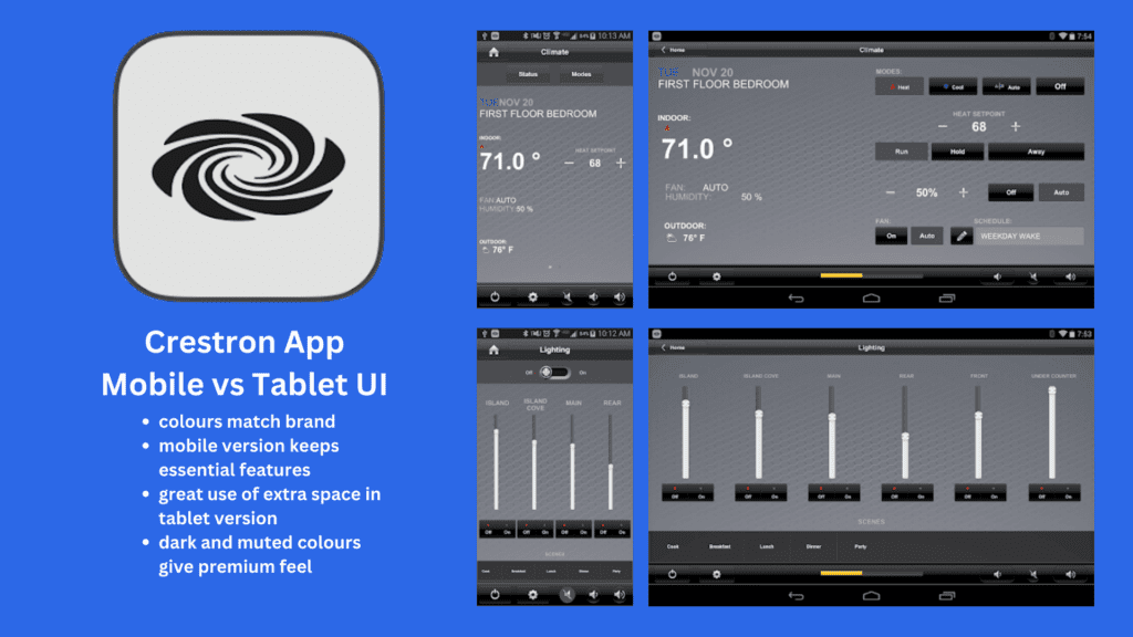 Creston app mobile ui vs tablet ui