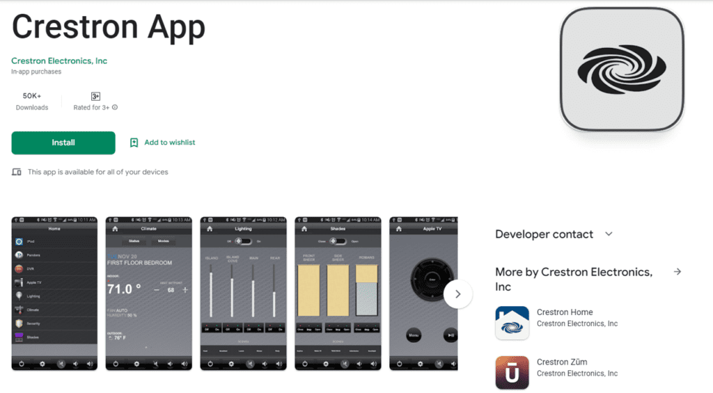 crestron app google play store page showing app revenue model examples
