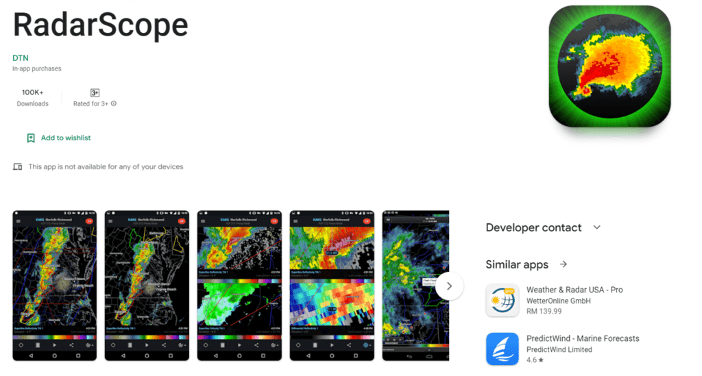 radarscope google play store page showing app revenue model examples