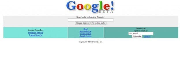 Google front page back in 1998