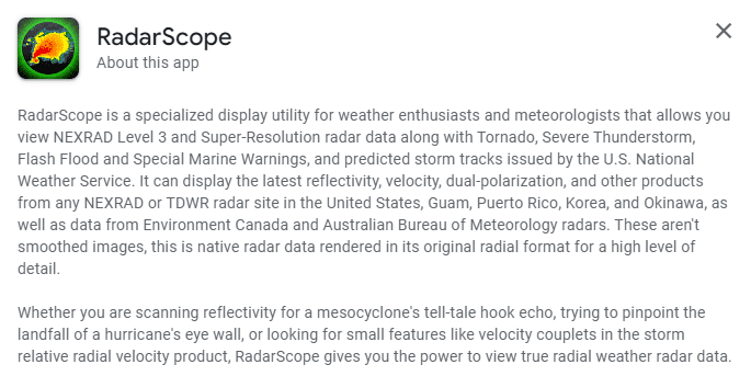 App description of RadarScope