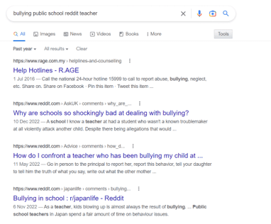 google search result pages for bullying public school reddit teacher
