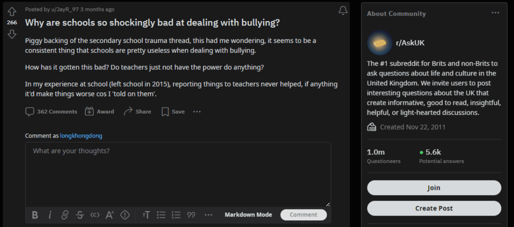 reddit question on why schools are bad at dealing with bullying issues 