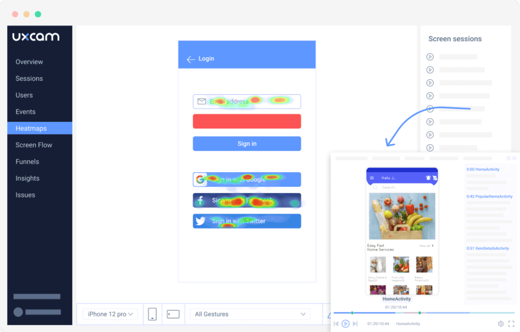 uxcam mobile app heatmap analytics tool user interface