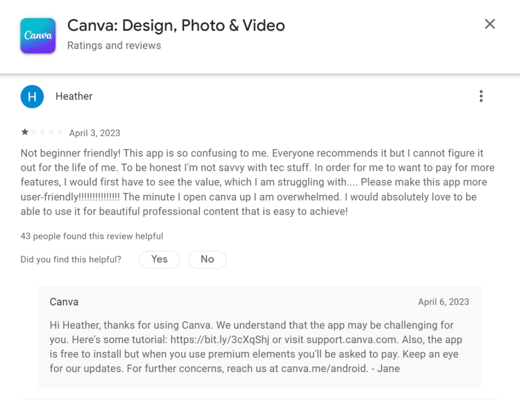 canva google play store customer review