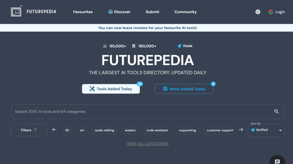 futurepedia ai aggregator to find the best ai business tool