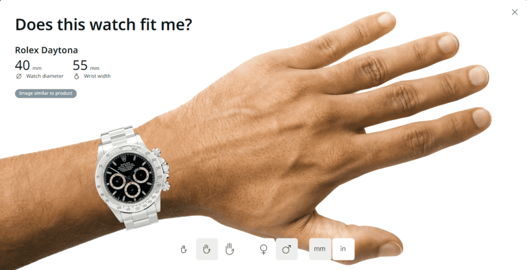 image of user trying out watches on online store with VR