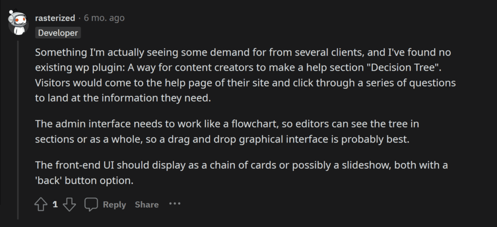 screenshot of plugin request to show micro saas ideas reddit