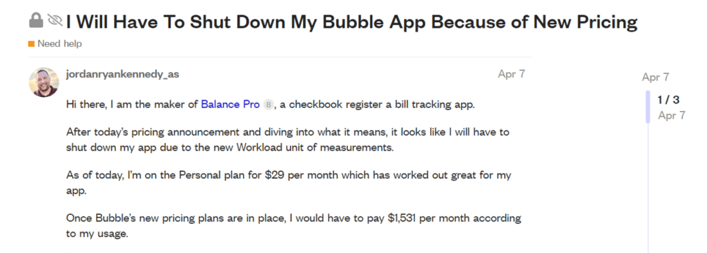 developers shut down app due to the high pricing of bubble