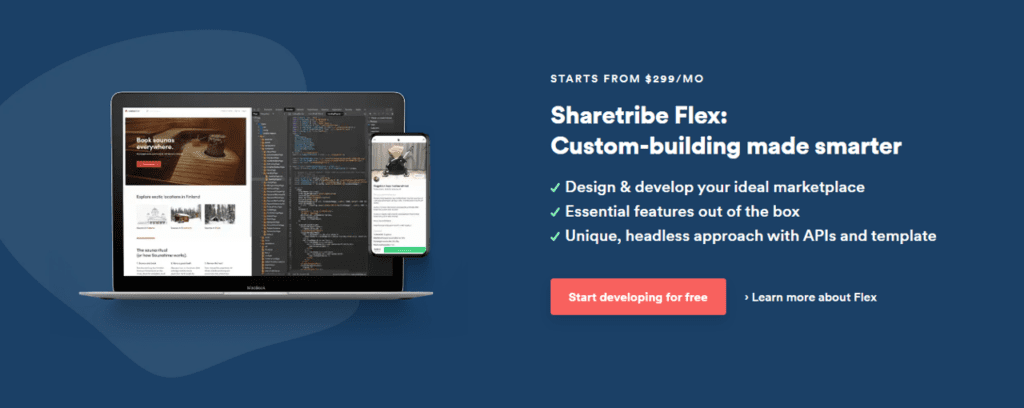 sharetribe flex web app builder homepage and pricing plans