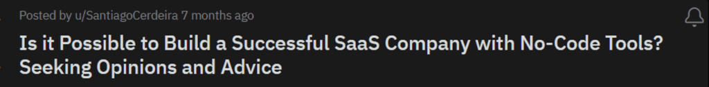 no code subreddit asking a question about no code saas