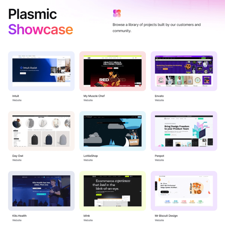 showcase of products built using plasmic