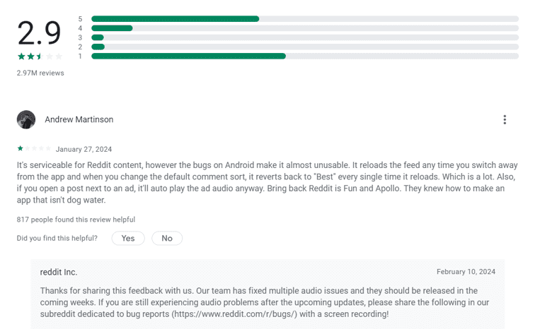 google play store app review to check for gaps with high demand