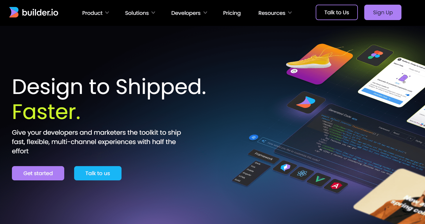 builder.io homepage and the best no code web app builder we found for non tech founders