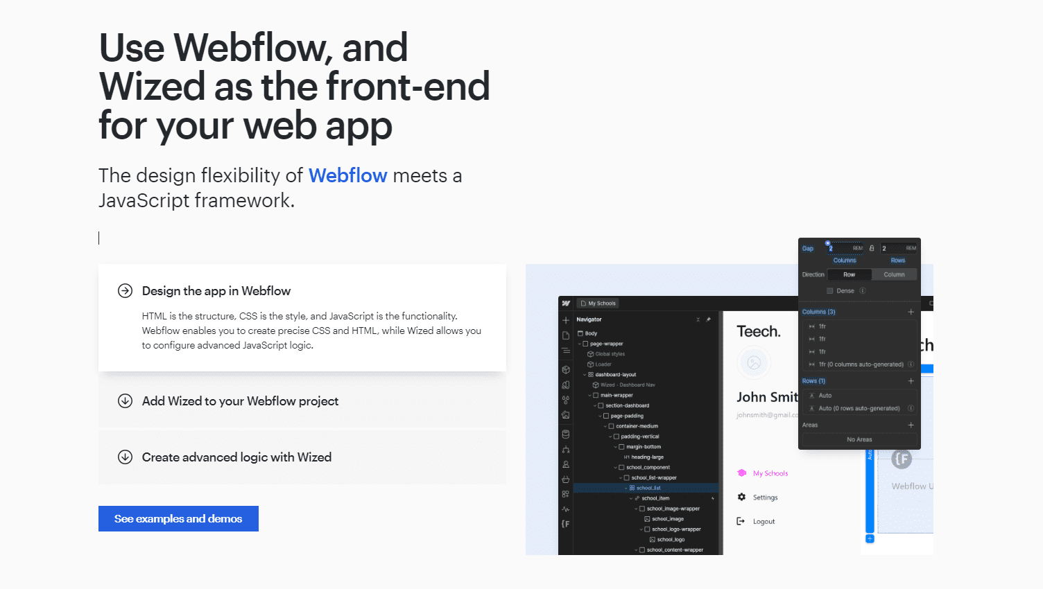 wized using webflow as a no code app builder for web apps