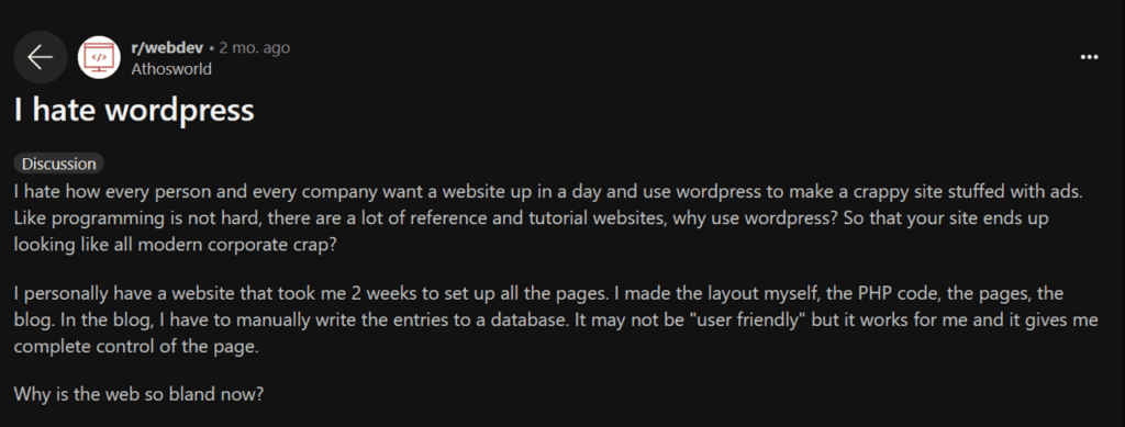 complaint about wordpress being inefficient