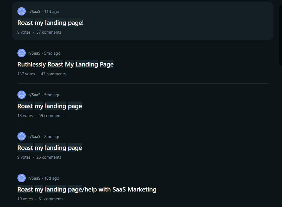 founders asking redditors to roast their landing page