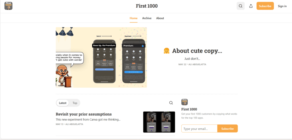 homepage of first 1000 blog