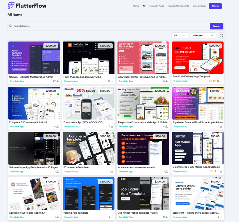 flutterflow free and premium templates options