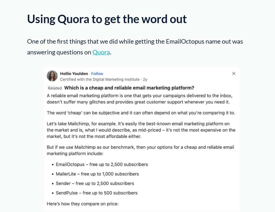 marketing strategy with quora