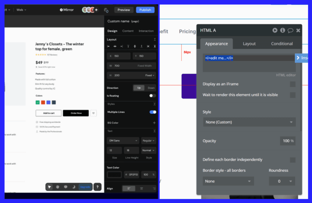 momen and bubble drag and drop app builder interface side by side comparison