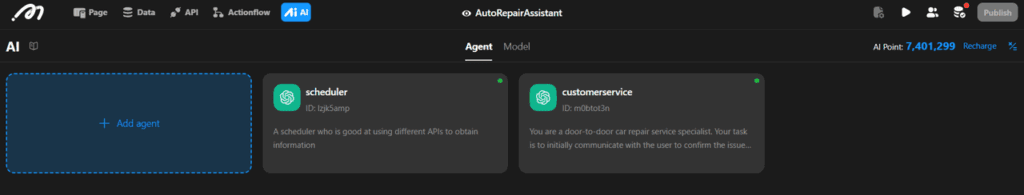 two ai agents built in momen and working togeher to power a no code app