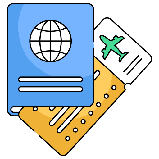 graphic of plane tickets and passport to symbolise custom car rental and transport ticket booking app