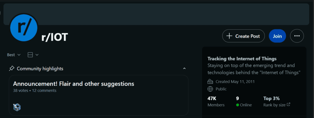 screenshot of iot subreddit where business owners can seek advice