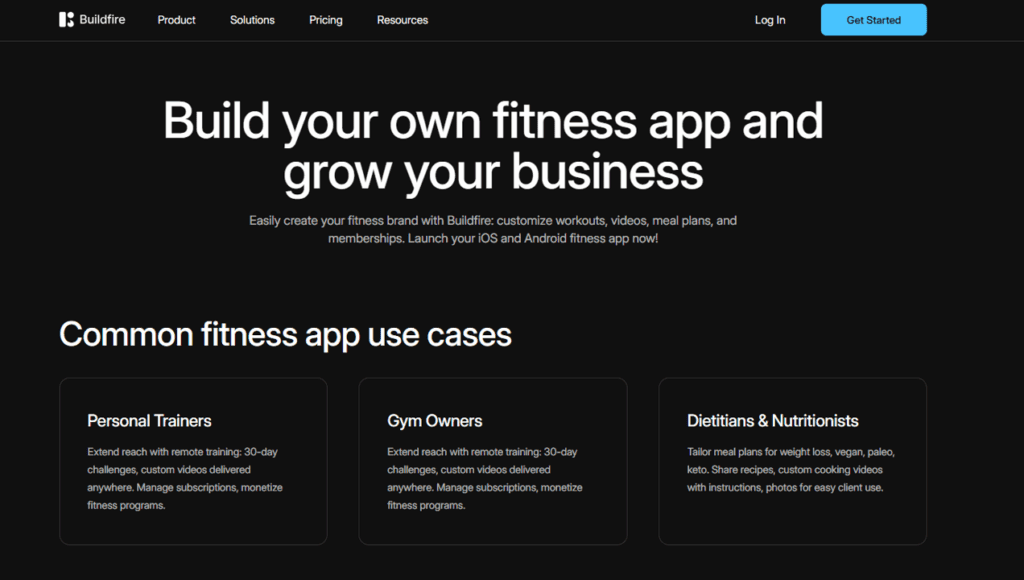 screenshot of low code fitness app builder