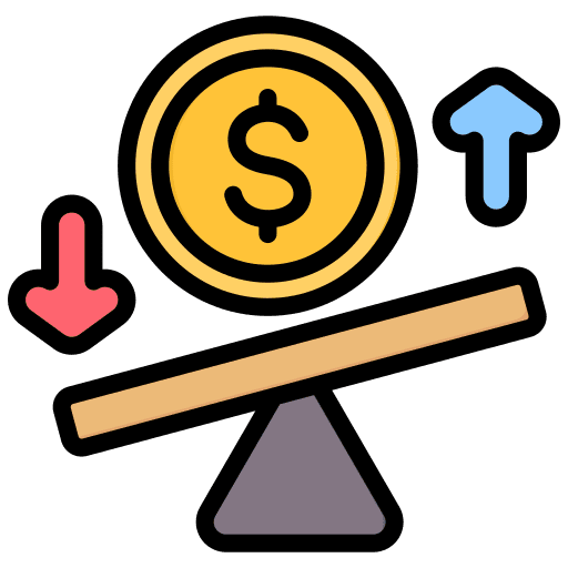 scale up and down with coins to symbolise padlock and pencil to symbolise variable cost pricing model for software development