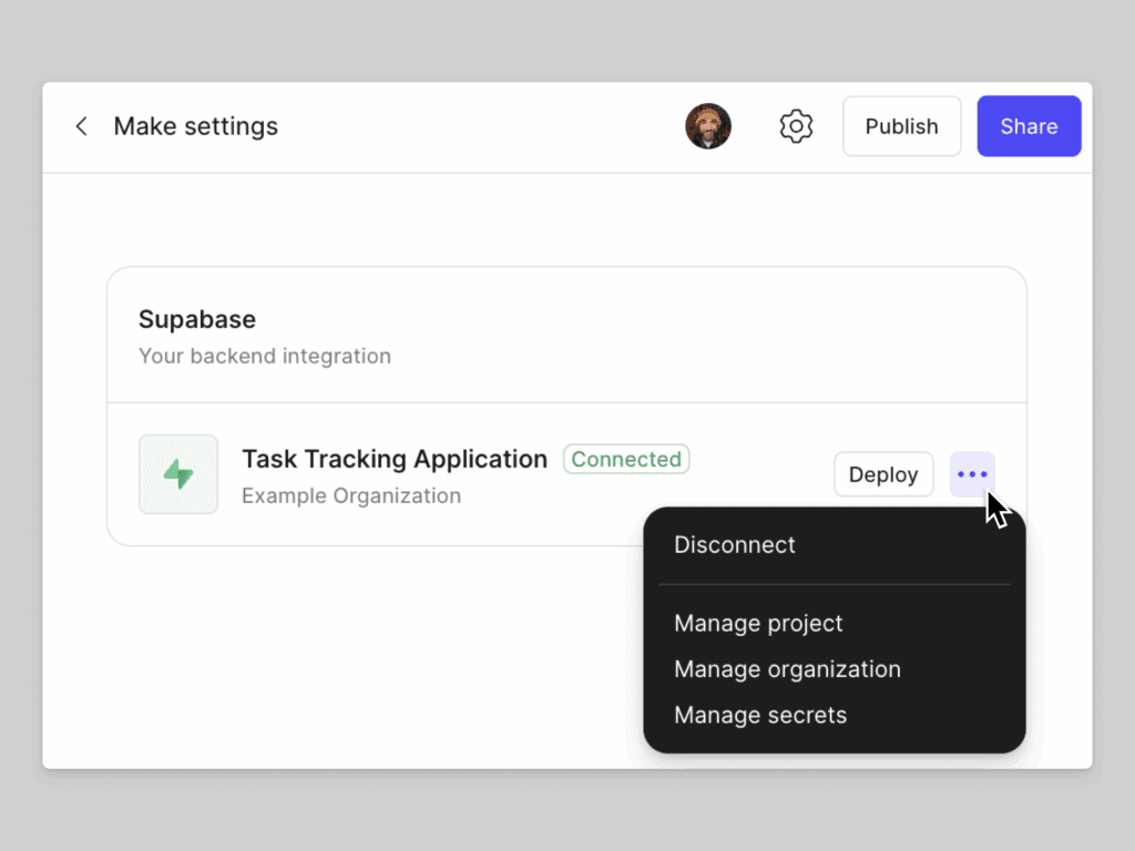 supabase backend connected to figma make project