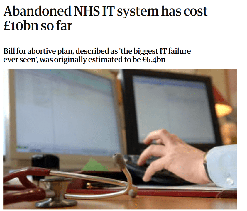 news article sof software development with unexpectedly high development costs that ended up being abandoned