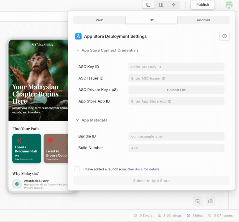 dreamflow app store publishing support