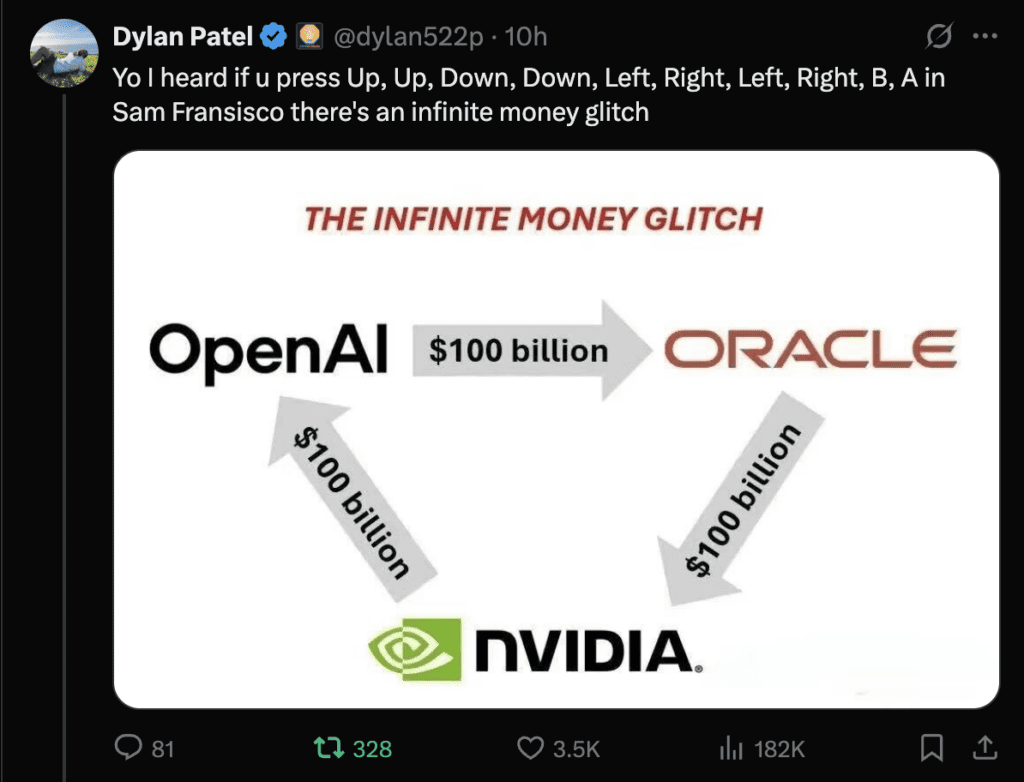 infinite money glitch as a joke about how vibe coding platforms make money by selling ai tokens
