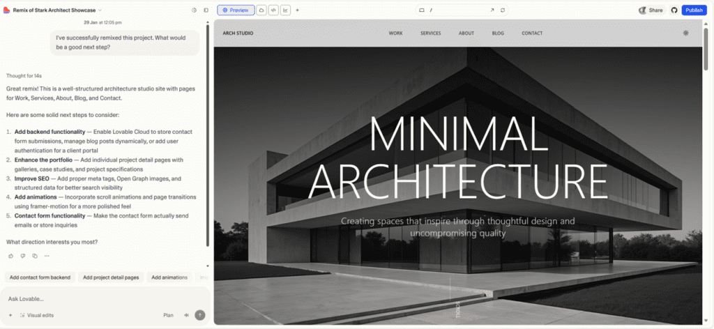 lovable app builder interface to compare to dreamflow